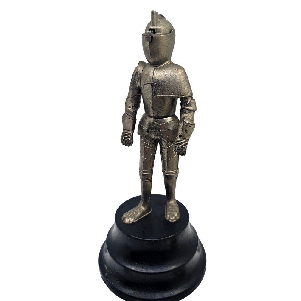 Vintage Medieval Knight Armor Table Lighter Music Box Statue 8 Inch Silver Tone